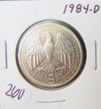 1984-D West Germany 6 Mark Coin, 150th Anni/German Customs Union