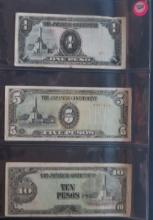 1943-1945 WWII Japanese Government One, Five & Ten Pesos Bill