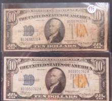 1934-A $10 Dollar Bill Silver Certificate Yellow Seal Banknote