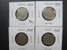 (2) 1924-P, (2) 1925-P Buffalo Nickel