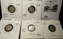 1917. 1935, 1937, 1941, & 1944-P Netherlands Ten Cent Silver.