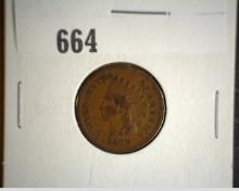 1869 Indian Head Cent, G+.