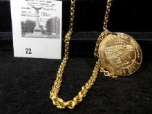 Braided Gold-plated Necklace with holed medal ALASKA/THE 49TH STATE/1959 1959.