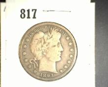 1893 S Barber Half Dollar, Good+.