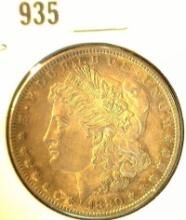 1880 S Morgan Silver Dollar with Natural toning. AU+.