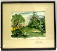Indiana Artist Signed Watercolor Landscape Framed