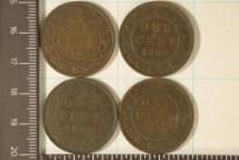 1-1859, 2-1882-H & 1893 CANADA 1 CENT COINS
