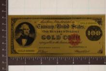 24KT GOLD FOIL REPLICA OF A US 1882 $100 IN GOLD