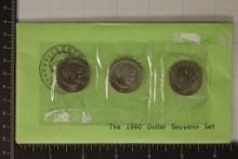 1980 SBA DOLLAR 3 COIN UNC SET WITH ENVELOPE