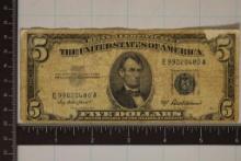 1953-A US $5 SILVER CERTIFICATE SMALL TEARS TOP