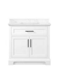 Doveton 36 in. Single Sink Freestanding White Bath Vanity with White Engineered Marble Top