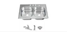 Glacier Bay Drop-In 50/50 Double Bowl 20 Gauge Stainless Steel Kitchen Sink with Faucet and Sprayer
