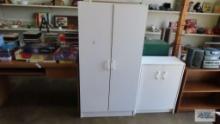 Short and tall wooden two door cabinets
