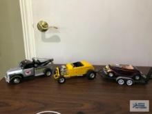 1953 CHEVY WRECKER, FORD COUPE AND ROADSTER WITH TRAILER MODEL CARS