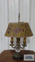 Signed Pairpoint lamp. Shade needs repaired. 25-1/2 in. tall. Lamp shade is 15-3/4 in. at base.