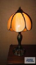 reproduction slag glass lamp with plastic shade