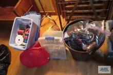 lot of ribbon, pine cone decorations and etc