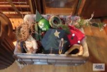 lot of Christmas decorations and tote