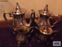 Royal Rose silverplate teapots, creamer and sugar