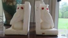 Alabaster owls with glass eyes bookends