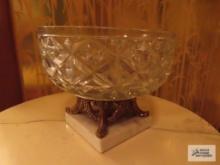 Glass candy dish with metal and marble base
