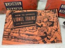 Lionel Train Caboose, Tanker Car, Grain Car, Log Car, and Manual