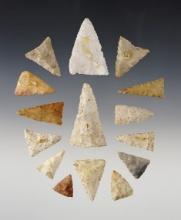 Set of 15 Midwest Triangle points in good condition. The largest is 1 11/16".