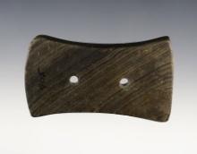 Well patinated 3 5/16" Bi-Concave Gorget made from Banded Slate. Ohio/Indiana area.