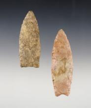 Pair of well made Paleo points. The pink one was found in Warren Co., Indiana.