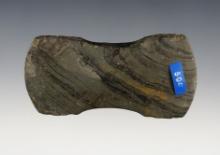 3 5/8" undrilled Indented Gorget made from Banded Slate. Found in the Ohio/Indiana area.
