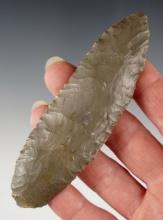 Finely flaked 4 3/16" Uniface Paleo Knife found in Ohio. Made from Hornstone.