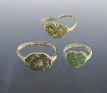 Set of 3 Brass Rings. One is bent. 2 are Hearts. Found at the White Springs Site, Geneva, New York.