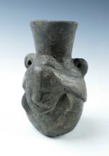 3 3/4" tall Miniature Chimu Effigy Bottle, in very nice condition. Nice root marks on vessel.