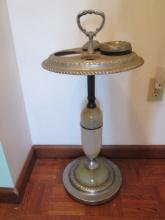 Vintage Art Deco Smoking Stand with End of Day Slag Glass Body