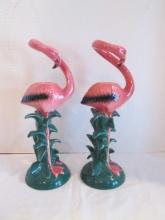 Pair of 1985 Sarsaparilla Pottery Flamingo Candle Holders