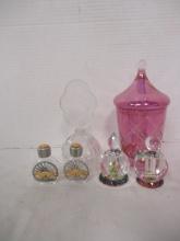 Iridescent Perfume Bottles, Irice Glass Perfume Bottle, Metal Panther Overlay