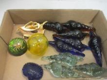 Art Glass Sea Shells, Small Hand Blown Fish Net Float, Art Glass Clam Shell