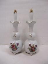 Pair of Handpainted Porcelain Barber Bottles