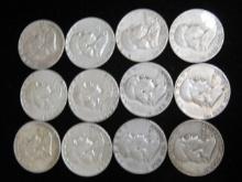 Lot of (12) Franklin Half Dollars