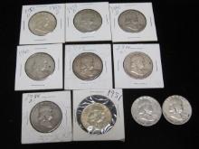 Lot of (10) Franklin Half Dollars