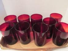 Nine Ruby Red Glass Tumblers