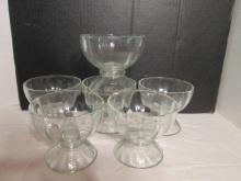 Six Ribbed Design Clear Footed Ice Cream Bowls