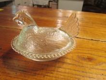 Clear Glass Hen on Nest Animal Dish