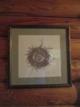 1983 Pencil Signed and Numbered Rena Divine Baby Birds in Nest Print