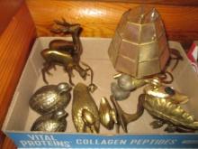 Brass Animal Figurines and Duck Lamp with Capiz Shell Shade