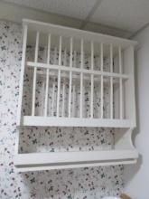 Painted White Wood Farmhouse Style Wall Mount Dish Rack