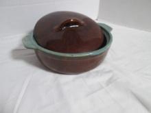 Brown and Turquoise Glazed Covered Dish