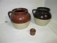 Vintage Brown and White E. Swasey & Co. 3 Quart Handled Crock and King's Crown