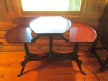 Vintage Mahogany Duncan Phyfe Style 3 Tier Table with Brass Claw Feet