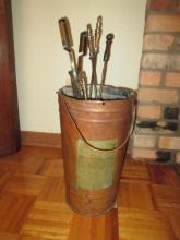 Vintage Lofstrand Copper Fire Bucket with Fireplace Tools